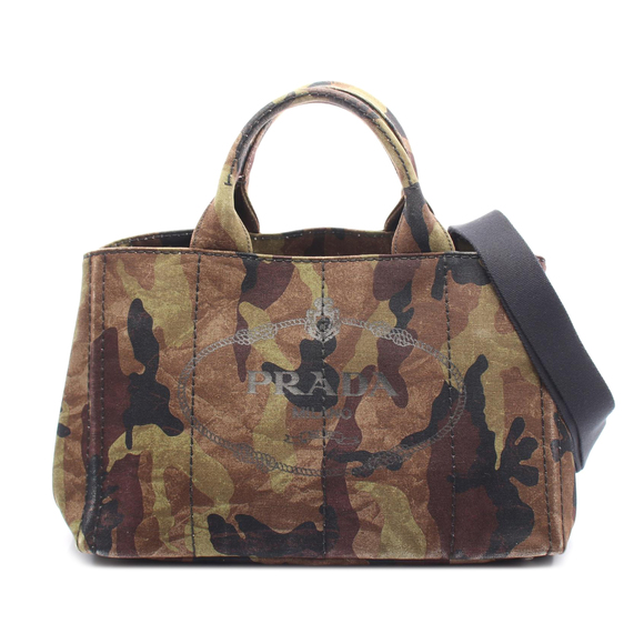 Pre-Loved Prada Canvas Canapa Logo Camouflage Satchel - Picture 1 of 8